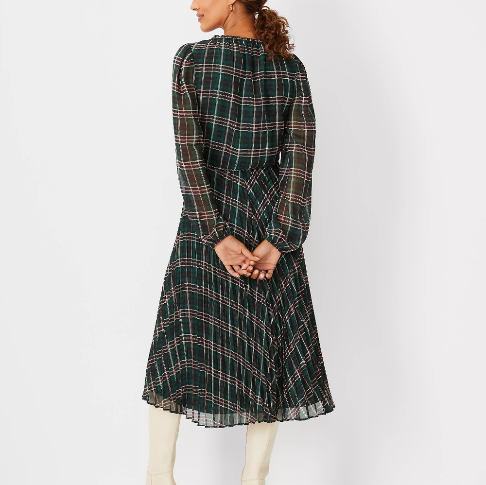 Ann Taylor plaid pleated midi dress, size 12 - Picture 3 of 5